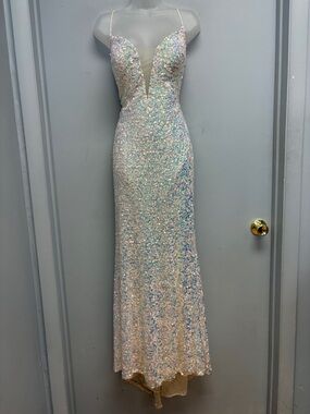 Nox Anabel Iridescent Sequin Gown Lace-Up Back Mermaid Formal Dress Size 12